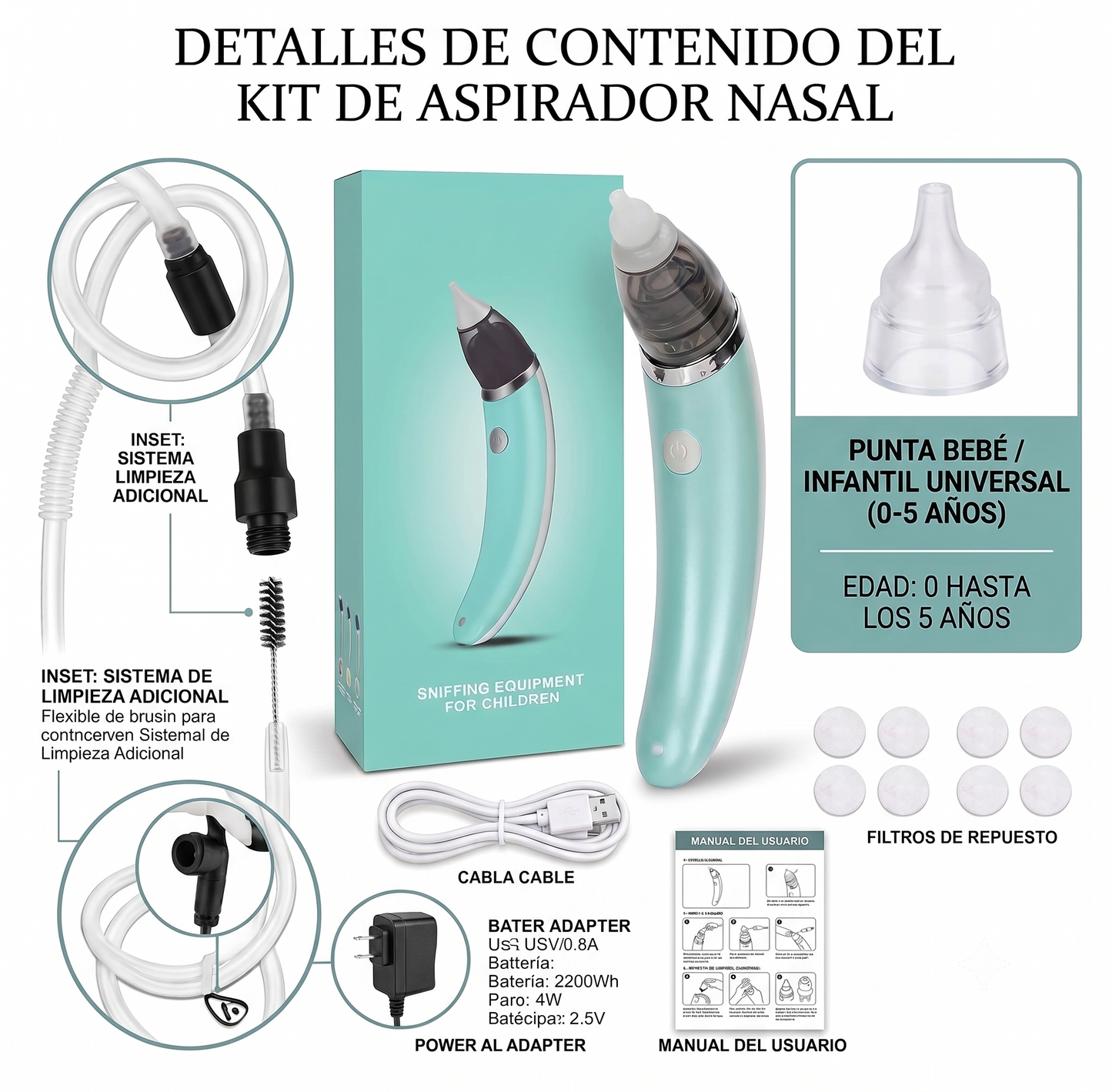 👶💙 Combo Aspirador Nasal Eléctrico + Rodilleras para Bebé