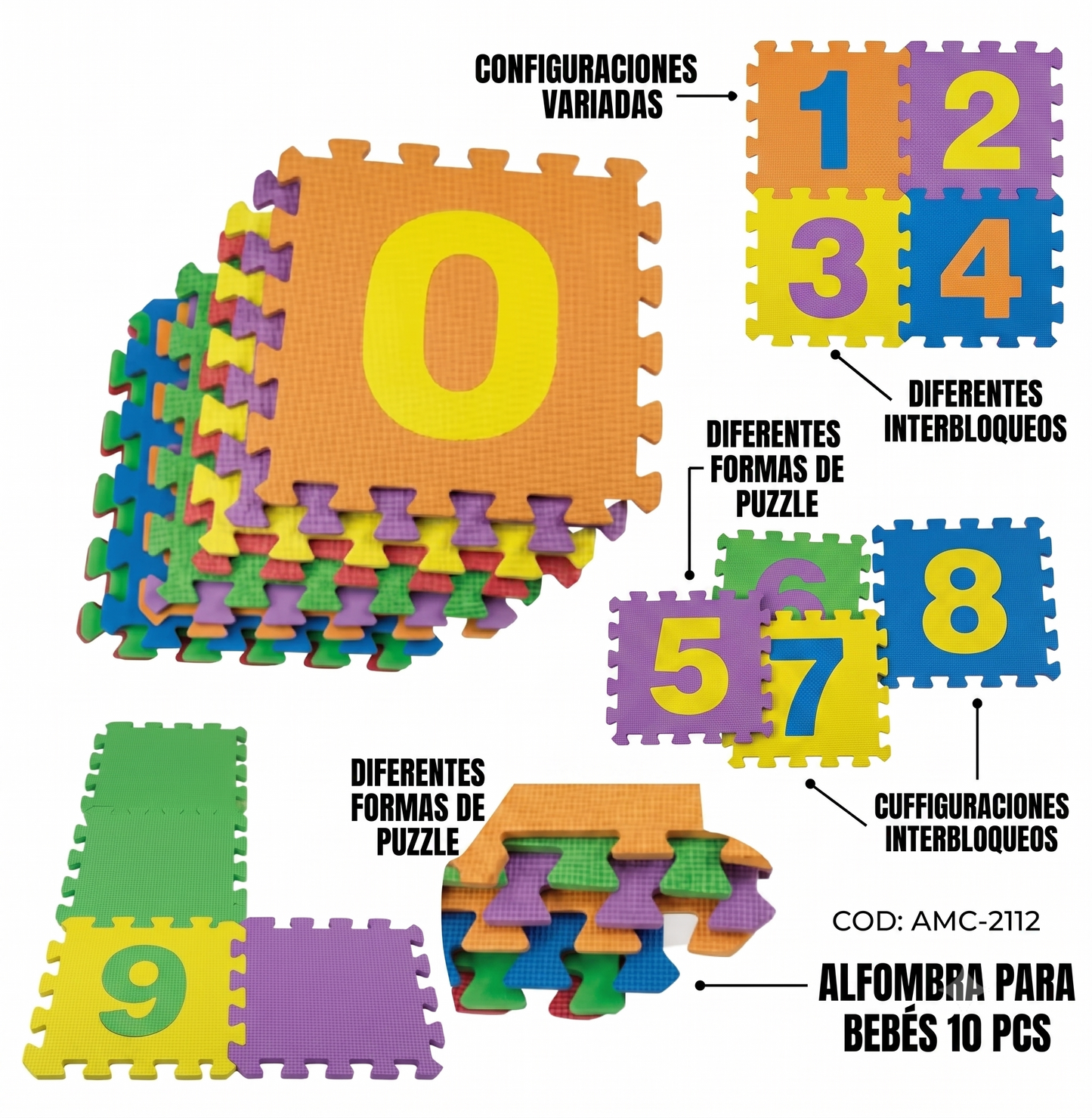 🧩 Alfombra de Foami para Bebé 10 Piezas Antideslizante