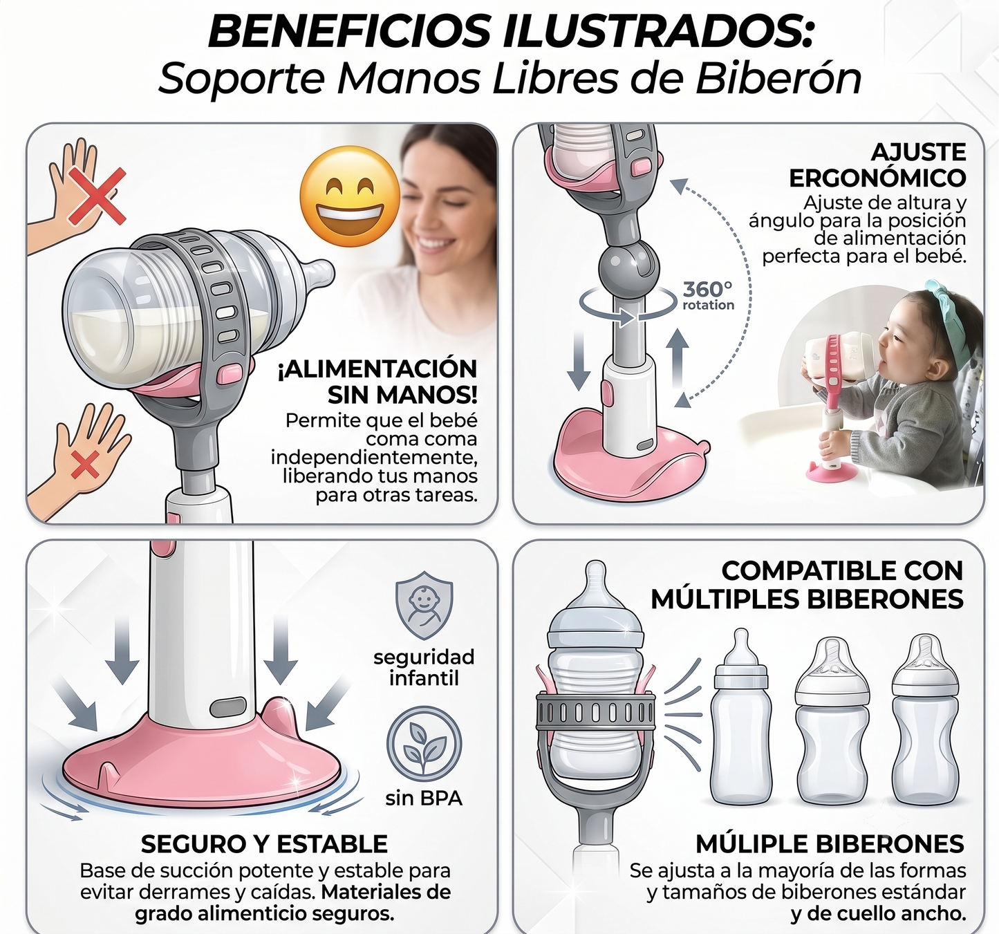 🍼 Soporte Ajustable para Biberón de Bebé Manos Libres