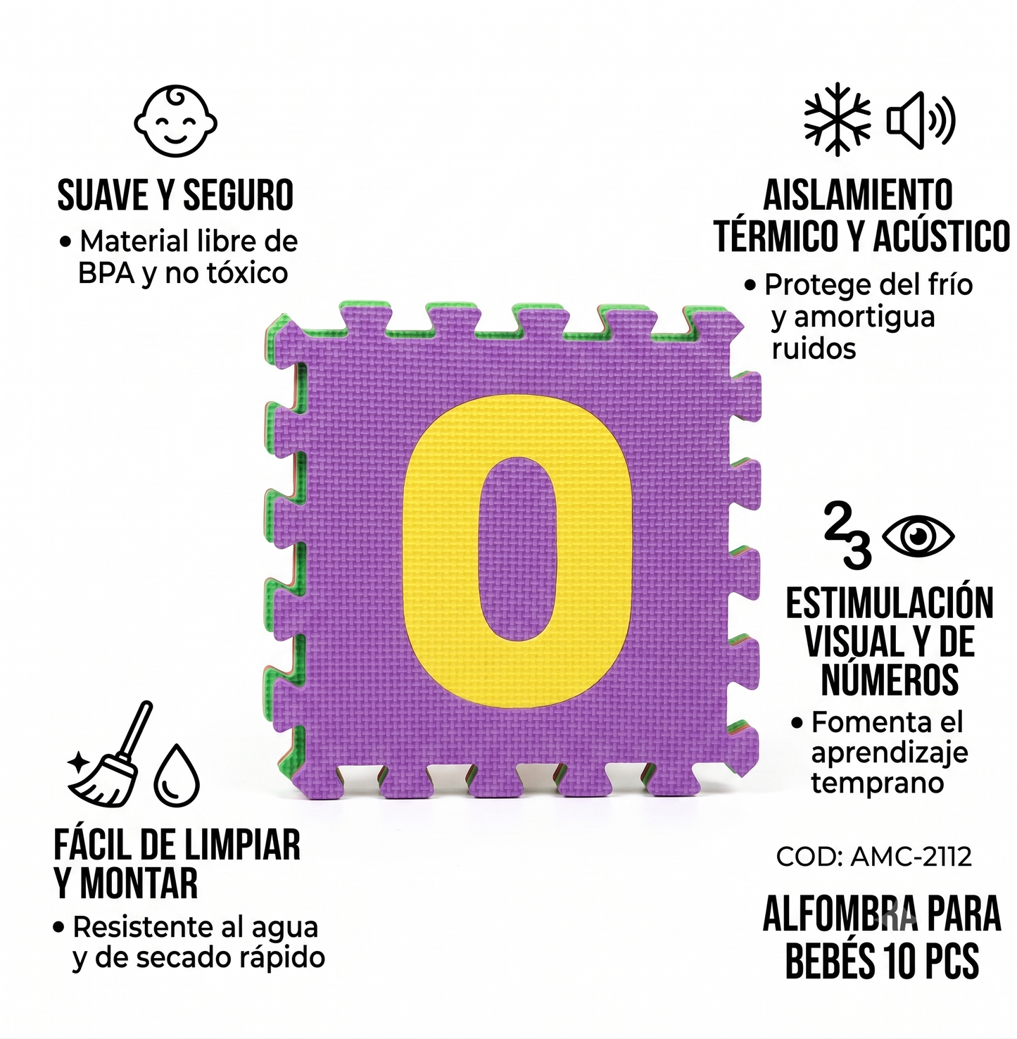 🧩 Alfombra de Foami para Bebé 10 Piezas Antideslizante