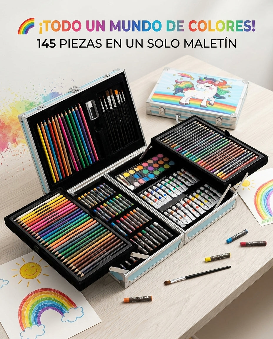 🎨 Maletín de Arte Infantil — ¡145 Piezas para Crear sin Límites!